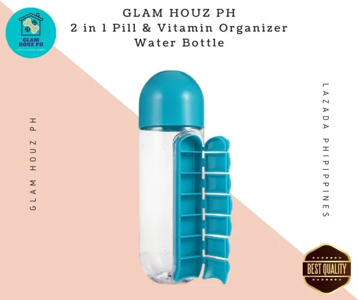 Glam Houz PH 2 in 1 Pill & Vitamin Organizer Water Bottle Food Grade