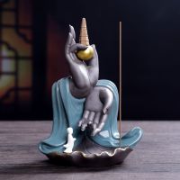 Zen The Little Monk Buddha S Hand Creative Ceramic Waterfall Incense Burner Backflow Incense Cones Censer Decoration