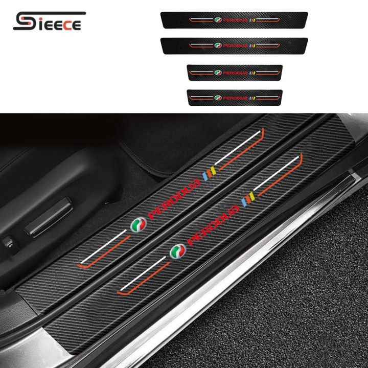 4pcs Black Carbon Fiber Car Door Sill Trim Sticker, Scratch-resistant  Protective Film For Universal Cars