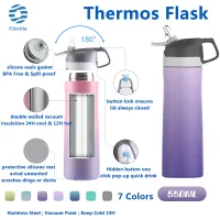 Fjbottle Thermos Flask With Free Gift 550ML(19oz) Double Insulated 18/10 Stainless Steel Vacuum Flask Keep Cold Water Bottle Water Bottle With Straw