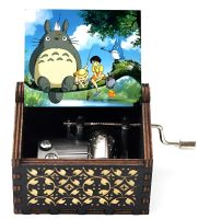 Wooden Music Box Creative Light Luxury Gift My Neighbor Totoro Painted Printing Engraving Manual Movement Wooden Hand-cranked