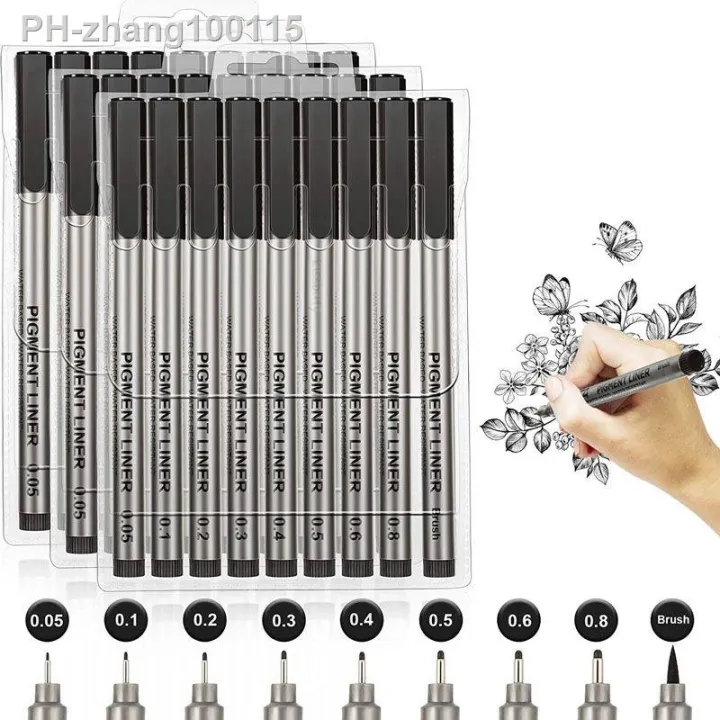 9pcs-set-profession-pigment-liner-micron-ink-art-marker-pen-for-sketch-drawing-comics-micron-liner-brush-hook-line-pens-supplies