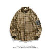 Retro contrast color plaid long-sleeved shirt men and women tide brand street bf lazy wind couple shirt jacket 【BYUE】