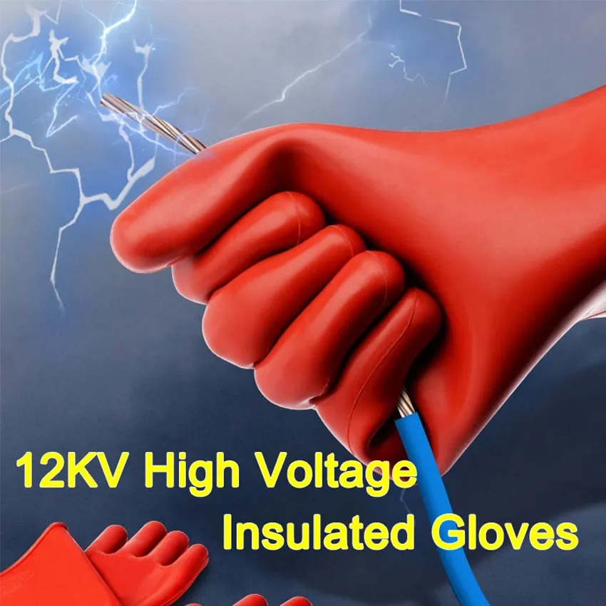 DmsBang 2pcs Newest in The Market Safe Product Red 12KV Insulating Gloves Rubber Safety Electrical Protective Gloves Kit Persona