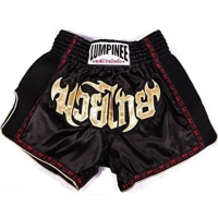 กางเกงมวย กางเกงมวยไทย ขาสั้น LUMPINEE Shorts เกงมวย สีดำ ทรงเรทโท ผ้าซาติน Unisex Muay Thai Kick Boxing Shorts MMA Martial Art Combat Fighting Black Retro Style