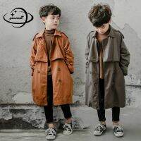 【CC】 6-16y Kids Trench Coat Boys Jacket Overcoat Sleeve Turn-Down Collar Children Windbreaker Top Hy79