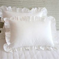 2Pcs White Pillowcase Bedding Cotton Solid Ruffle Pillow Sham Princess European Pillow Cover Protector 48x74cm