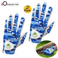 2 Pcs Golf Gloves for Men with Ball Marker Soft Leather Blue Camouflage Left Right Hand Breathable Rain Grip