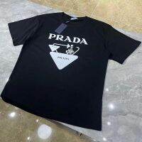 European and American trendy brand Pradaˉtriangle logo villain letter printed pure cotton high version handsome short-sleeved T-shirt for men