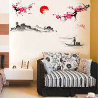 ลายดอกไม้สไตล์จีนเรือภาพวาดไวนิล Wall Art สติกเกอร์รูปลอกกราฟิก HomeChinese สไตล์คลาสสิกหมึกพีช Blossom ตกแต่งภาพวาดสติ๊กเกอร์ติดผนังพีชสติ๊กเกอร์ดอกไม้