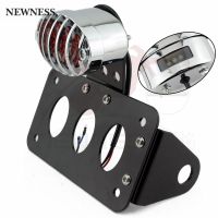 Motorcycle Aluminum Side Mount License Plate Holder Plate Bracket LED White Numbers Light Red Rear Stop Tail for Harley Bobber