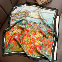 Hotsscarf 100 ผ้าพันคอไหมผู้หญิงผ้าพันคอสแควร์ Wrap Kerchief หม่อนฤดูใบไม้ผลิแฟชั่นหรูหราคุณภาพสูง Headband Hijab Shawls