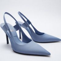 2023 ZARAˉSpring/Summer Womens Shoes Light Blue Pointed High Heels Elegant Thin Heel Hollow Sandals