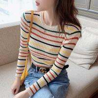 Rainbow Stripe Top ถัก Undercoat ผู้หญิง2022ฤดูใบไม้ร่วงและฤดูหนาวใหม่เสื้อแขนยาว Slim Fit ภายในรอบคอเสื้อกันหนาว