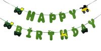 Green Construction Vehicle Happy Birthday Banner Excavator Truck Garland Flags for Farm Birthday Party Decorations Kids Favors Banners Streamers Confe