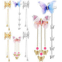 Arenlen【Hot Sale】 8 ชิ้นคลิปผมผีเสื้อที่มีปีกเคลื่อนไหวยาวพู่ยาว 3D BARTERFLY