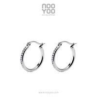 NooYoo ต่างหูสำหรับผิวแพ้ง่าย Hoop Earring with Crystal Surgical Steel