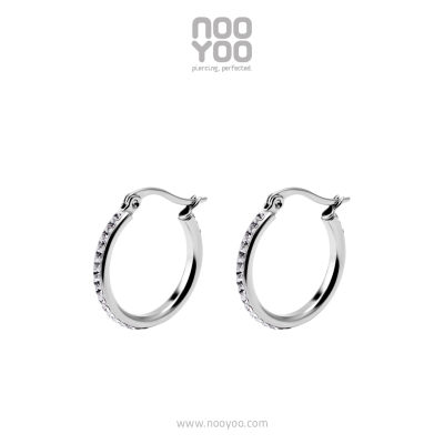 NooYoo ต่างหูสำหรับผิวแพ้ง่าย Hoop Earring with Crystal Surgical Steel