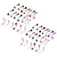 40Pcs Colorful Stainless Steel Ball Barbell Curved Eyebrow Rings Bars Tragus Piercing