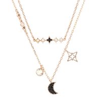 Swarovski mysterious star and moon necklace womens fashion element crystal star and moon double layer two-in-one clavicle chain for women 【SSY】