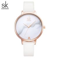 ✙✶ Shengke Top Brand Fashion Ladies Watches Leather Female Quartz Watch Women Thin Casual Strap Watch Reloj Mujer Marble Dial SK