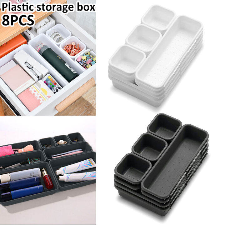 Storage Bins Interlocking Desk Drawer Organizer Tray Divider 8Pcs ...