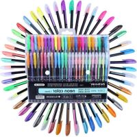 【living stationery】48Pcs สี Glitter Sketch Drawing ColorMarkers ชุดปากกาเจล Refill Rollerball PastelMarker OfficeStationery