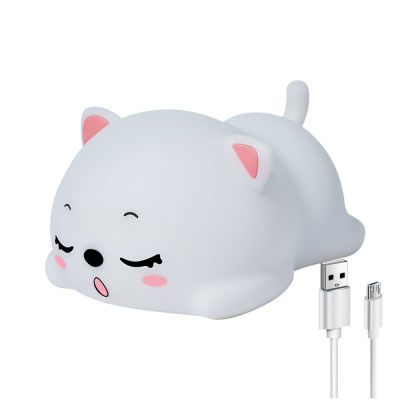 LED Cute Cat Night Light Animal Pat Colorful Silicone Lamp Child Bedroom Bedside Lamp Ambient Light Festival Creativity gift