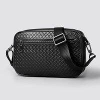 Mens bagsShoulder bagsMens messenger bags bagsTide brand casual cowhide 2023 new woven pattern small backpack