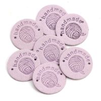 20pcs Purple Handmade Labels Ball Yarn Tags Hand Made Leather Labels for Needlework DIY Clothing Hat Garment Accessories 25mm Stickers Labels