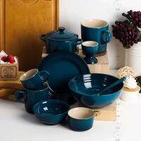 Le Creuset Light Blue Series 22cm18cm ชามข้าวโอ๊ต23ซม. จานอาหารตะวันตกจานอาหารเช้า15ซม. Pre-Dinner Plate