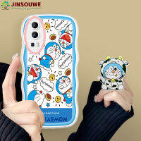 Jinsouwe เคสเคสโทรศัพท์สำหรับ VIVO Y52 5G Y55 Y53 5G Y71 Y71i Y72 5G Y75 5G เคสสำหรับการ์ตูนเด็กหญิงเด็กชายโดราเอมอนแมวเคสป้องกันหยักนุ่ม