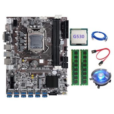 B75 ETH Mining Motherboard 12 PCIE to USB LGA1155 with G530 CPU+2XDDR3 4GB 1600Mhz RAM+Cooling Fan B75 8 Slot BTC