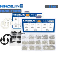 NINDEJIN ชุดที่หนีบสีดำ M1.2-M15เหล็กคาร์บอน290ชิ้น E-ชุดคลิป1.2-15สเตนเลสสตีลสำหรับเพลา395ชิ้น