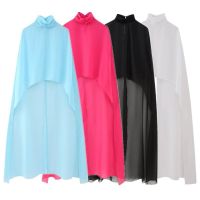 European and American style new womens slim versatile design asymmetric tulle cape jacket 8741004 800