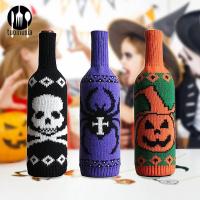 ฮาโลวีน halloween accessories 1 ชิ้น ถัก มีความสุข สำหรับบ้าน,บาร์ อุปกรณ์ฮาโลวีน ฝาขวดไวน์ กระเป๋าใส่ขวดแชมเปญ ตกแต่งงานปาร์ตี้ ถุงไวน์ฮาโลวีน