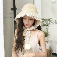 Red Straw Hat Woman Summer Lace Lace Beach Cap Xiaoqingxin Beach Vacation Sun Block Hat Strap