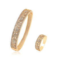 MxGxFam Luxury Mirco Full Zircon Geometry Pattern Bracelet and Ring Jewelry Sets for Women AAA+ 18k Gold Plated