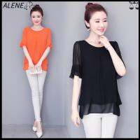 ALENE เสื้อชีฟองเสื้อสตรีแขนสั้นลำลองเสื้อเชิ้ตเสื้อเบลาส์