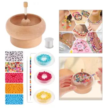 Wooden Bead Spinner Holder Quickly Beading Bowl Kit Bracelet Maker  Stringing Wooden Crafting Clay Beads Spinner