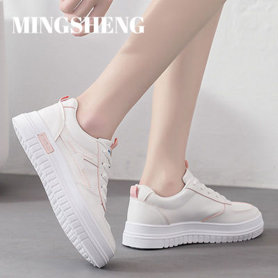 mingsheng Little รองเท้าสีขาวเกาหลีชุดนักเรียนลำลองแบนหนังรองเท้าผู้หญิง