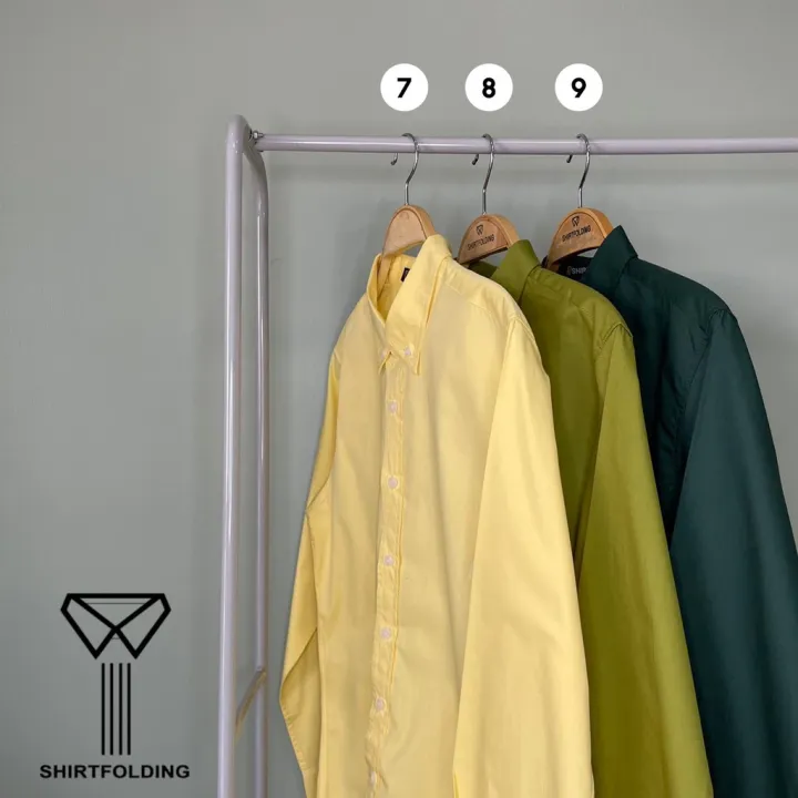 shirtfolding-เสื้อเชิ้ตคอตตอน-asher-cotton-แขนยาวคอปก-สีเหลือง-เขียวมะนาว-เขียวเข้ม