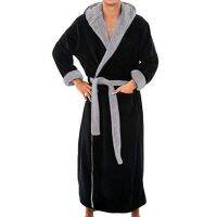 Men Hooded Bathrobe With Adjustable Belt Super Soft Fluffy Highly Absorbent Male Bathrobe