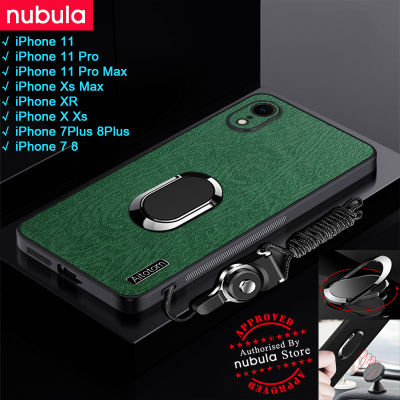 NUBULA เคสสำหรับ iPhone 11 Pro Max Ip Xs Max ผิวเปลือกไม้ให้ความรู้สึกเหมือนหนัง Hp iPhone X Xr เคสกันกระแทกมือถือฟรีที่ยึดโทรศัพท์ในรถเชือกเส้นเล็กฝาหลังสำหรับ iPhone 7 8 Plus 8 P 7P