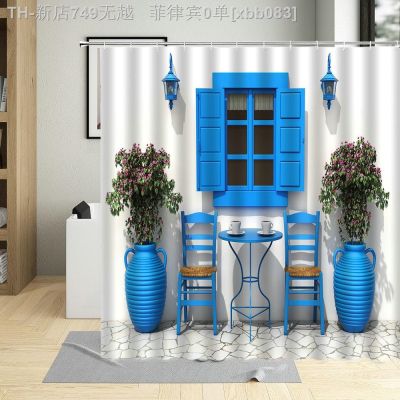 【CW】▣  Greece Street Shower Curtain Flowers Scenic Window Polyester Clorh Curtains With Hooks
