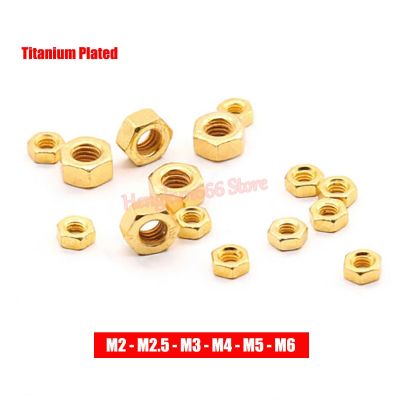 M2 M2.5 M3 M4 M5 M6 Golded Hex Nuts Hexagon Full Nut DIN934 Fit for Screw Bolts - Titanium Plated Gold Nails Screws Fasteners