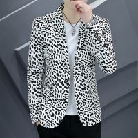 ZZOOI 2022 Leopard Print Men Blazers Handsome Korean Casual Suit Jacket Slim Business Social Dress Coat Streetwear Blazer Masculino