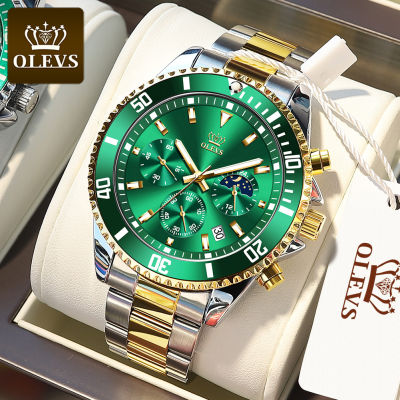 OLEVSนาฬิกาข้อมือชายรุ่นล่าสุดปี นาฬิกาควอตซ์หน้าปัดเรืองแสงนำเข้าสไตล์ลำลองทำจากสเตนเลสG Shockกันน้ำได้ของแท้