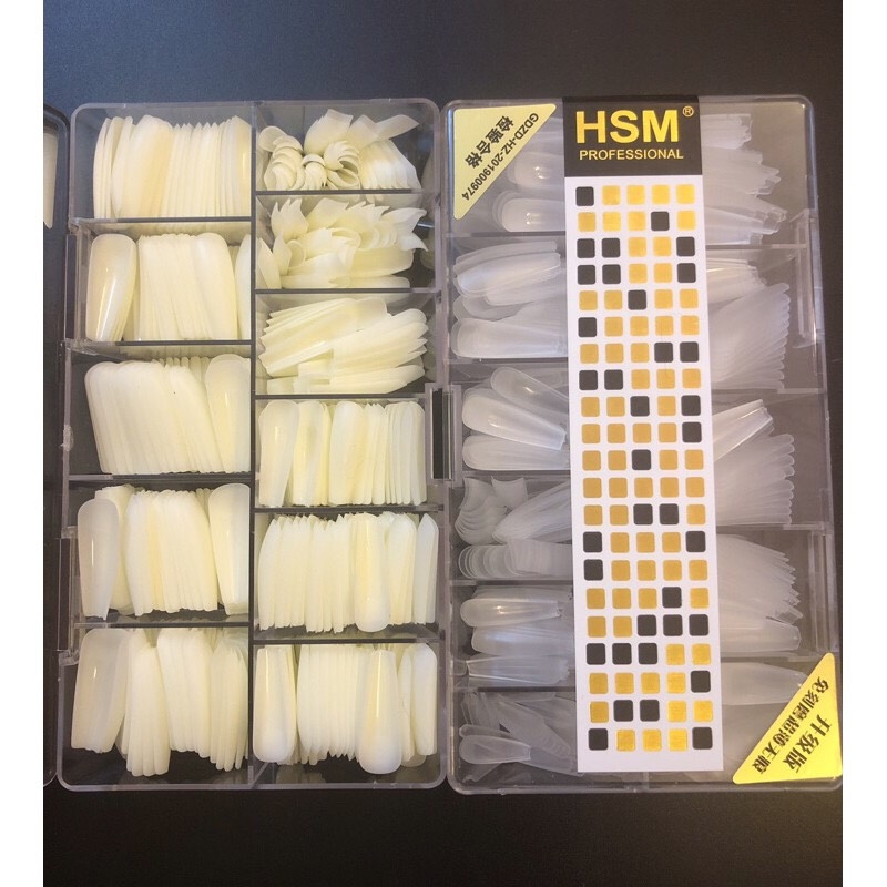 Móng up vuông HSM mặt nhám sẵn- hộp đủ size 500 móng từ 0-9