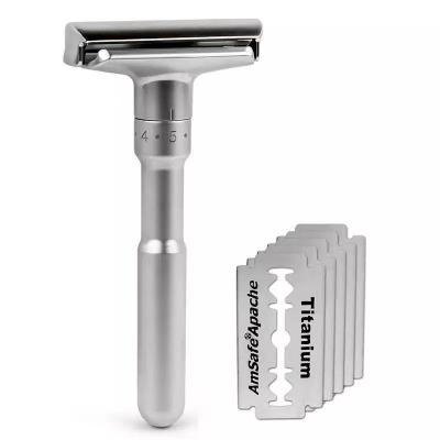 zx_Beauty shop Grade 6 adjustable razor classic free 5 blades (silver) มีดโกนหนวด ปรับได้ 6 ระดับ ทรงคลาสสิค ฟรี ใบมีด 5 ใบ (เงิน) ติดตั้งง่าย